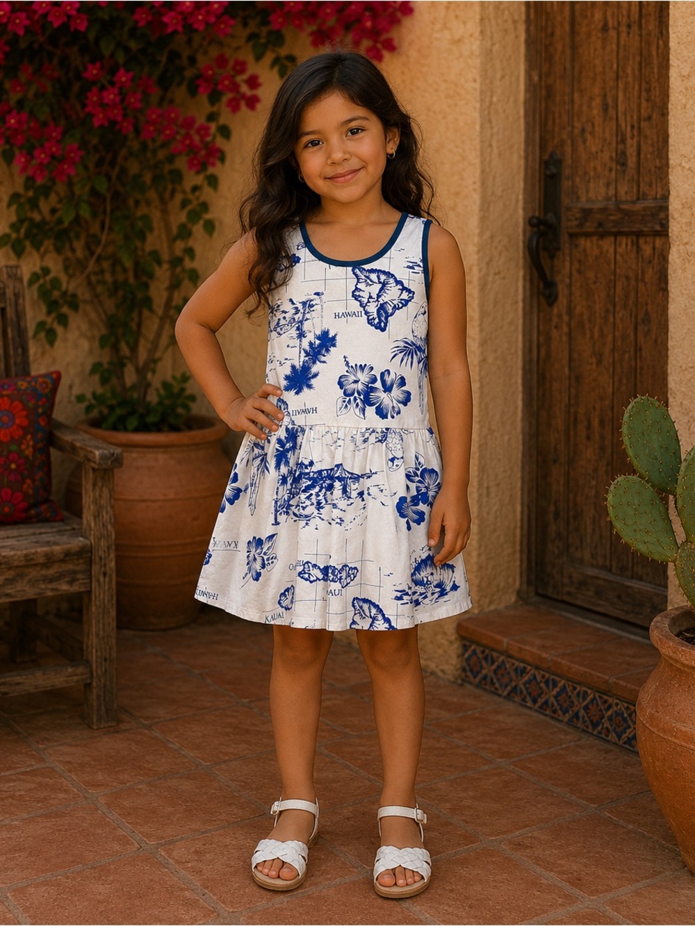 Vintage 90s made in Hawaii blue & White Island dress